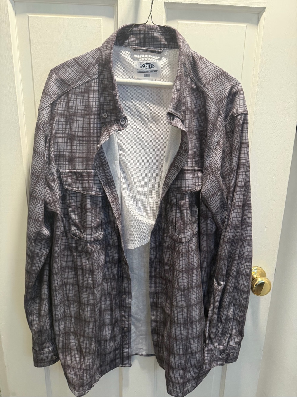 AFTCO Gray Plaid Casual Button-Down Shirt
